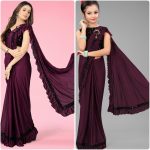 FASHIONABLE LYCRA FRILL WORK SAREE WITH UNSTITCHED BLOUSE MOTHER DAUGHTER SET PARTY WEAR WHOLESALE PRICE ETHNIC GARMENT (9)