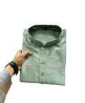 FASHIONABLE PARBON SILK MATE COPPER SEQUENCE WORK MENS KURTA WITH PAJAMA WEDDING WEAR WHOLESALE PRICE ETHNIC GARMENT (6)