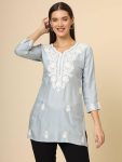 FASHIONABLE RAYON CHICKENKARI WORK ONLY KURTI CASUAL WEAR WHOLESALE PRICE ETHNIC GARMENT (11)