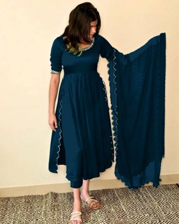 FASHIONABLE RAYON EMBROIDREY WORK TOP BOTTOM WITH DUPATTA RAMA