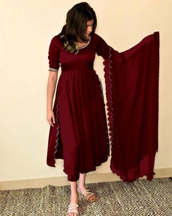 FASHIONABLE RAYON EMBROIDREY WORK TOP BOTTOM WITH DUPATTA MAROON