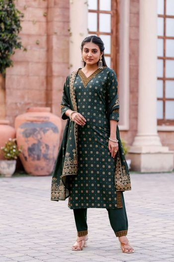 FASHIONABLE RAYON THREAD PRINTED TOP BOTTOM WITH DUPATTA BLACK