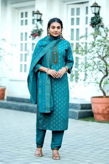 FASHIONABLE RAYON THREAD PRINTED TOP BOTTOM WITH DUPATTA  SKY