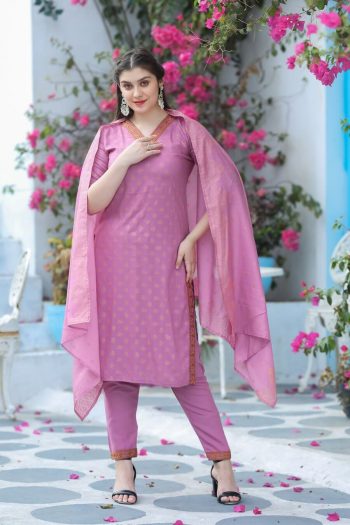 FASHIONABLE RAYON THREAD PRINTED TOP BOTTOM WITH DUPATTA LAVENDER