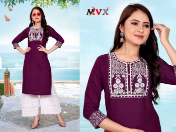 COLLEGE GIRL'S COLLECTION 14. KG RAYON WITH BEAUTIFUL EMBROIDERY WORK KURTI+PLAZZO  WINE