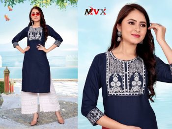 COLLEGE GIRL'S COLLECTION 14. KG RAYON WITH BEAUTIFUL EMBROIDERY WORK KURTI+PLAZZO  NAVY