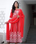 FANCY GEORGETTE EMBROIDERY WORK  GOWN WITH DUPATTA RED