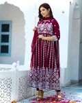 FANCY GEORGETTE EMBROIDERY WORK  GOWN WITH DUPATTA WINE