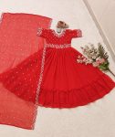 GORGEOUS GEORGETTE EMBROIDERY WORK KIDS GOWN WITH DUPATTA PARTY WEAR WHOLESALE PRICE ETHNIC GARMENT (66)