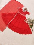 GORGEOUS GEORGETTE EMBROIDERY WORK KIDS GOWN WITH DUPATTA PARTY WEAR WHOLESALE PRICE ETHNIC GARMENT (66)