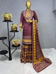 LATEST CHINON SILK DIGITAL PRINTED MIRROR EMBROIDERY WORK TOP SHARARA WITH DUPATTA PARTY WEAR WHOLESALE PRICE ETHNIC GARMENT (3)