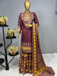 LATEST CHINON SILK DIGITAL PRINTED MIRROR EMBROIDERY WORK TOP SHARARA WITH DUPATTA PARTY WEAR WHOLESALE PRICE ETHNIC GARMENT (3)