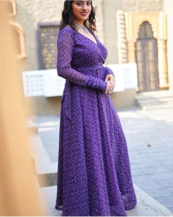 LATEST GEORGETTE BANDHNI PRINTED ONLY GOWN PURPLE