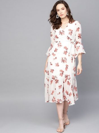 LATEST GEORGETTE FLORAL PRINTED ONE PIECE WHITE