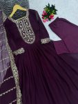 LATEST SHIMMER SILK EMBROIDREY SEQUENCE WORK GOWN BOTTOM WITH DUPATTA PARTY WEAR WHOLESALE PRICE ETHNIC GARMENT (2)