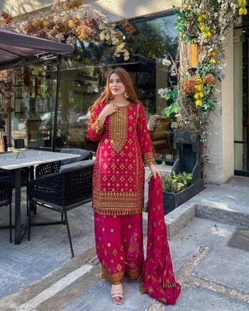 NEW ARRIVAL  GEORGETTE EMBRODIERY SEQUENCE WORK TOP PALAZZO WITH DUPATTA RANI
