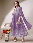 NEW ARRIVAL GEORGETTE EMBROIDERY CHIKANKARI WORK GOWN WITH DUPATTA PARTY WEAR WHOLESALE PRICE ETHNIC GARMENT (20)