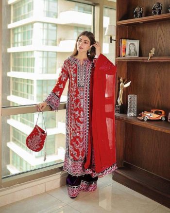 NEW ARRIVAL GEORGETTE EMBROIDREY WORK TOP PALAZZO WITH DUPATTA RED