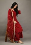 NEW ARRIVAL RAYON COTTON EMBROIDERY MIRROR WORK TOP PALAZZO WITH DUPATTA  MAROON