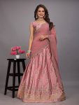 NEW ARRIVAL SATIN SILK EMBROIDERY SEQUENCE WORK LEHENGA CHOLI WITH DUPATTA PARTY WEAR WHOLESALE PRICE ETHNIC GARMENT (2)