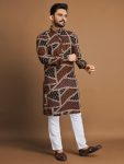 NEW ARRIVAL SOFT COTTON FOIL PRINTED MEN'S KURTA WITH PAYJAMA BROWN