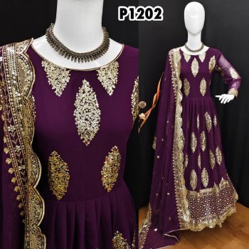 NEW DESIGNER GEORGETTE EMBROIDERY WORK GOWN BOTTOM WITH DUPATTA WINE