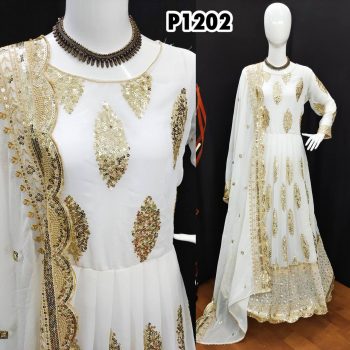 NEW DESIGNER GEORGETTE EMBROIDERY WORK GOWN BOTTOM WITH DUPATTA WHITE