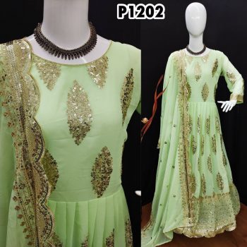 NEW DESIGNER GEORGETTE EMBROIDERY WORK GOWN BOTTOM WITH DUPATTA PISTA