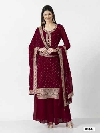 PARTY WEAR GEORGETTE EMBROIDERY SEQUENCE WORK  TOP PALAZZO WITH DUPATTA MAROON