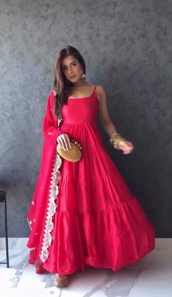 DESIGNER PLAIN GEORGETTE 
 GOWN BOTTOM WITH EMBROIDERY WORK DUPATTA RANI