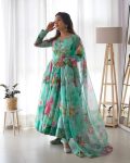 PARTY WEAR TABBY ORGANZA SILK DIGITAL PRINT WORK GOWN BOTTOM WITH DUPATTA PARTY WEAR WHOLESALE PRICE ETHNIC GARMENT (1)