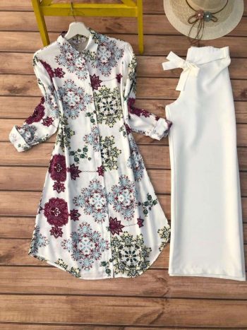 DESIGNER DIGITAL PRINT WORK KURTI WITH PALAZZO WHITE
