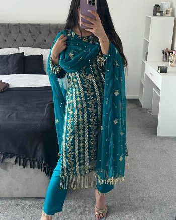RICH LOOK GEORGETTE EMBROIDERY SEQUENCE WORK TOP BOTTOM WITH DUPATTA RAMA