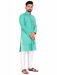 TRADITIONAL BANGLORI SILK JACQUARD WORK KURTA PAYJAMA WITH ATTACHED JACKET SKY