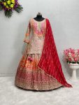 TRADITIONAL GEORGETTE EMBROIDERY SEQUENCE LEHENGA CHOLI WITH DUPATTA CREAN
