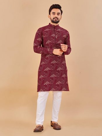 TRADITIONAL WEAR SOFT COTTON FOIL PRINTED KURTA WITH PAYJAMA MAROON