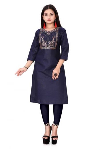 TRENDING COTTON EMBROIDERY WORK TOP WITH BOTTOM NAVY BLUE