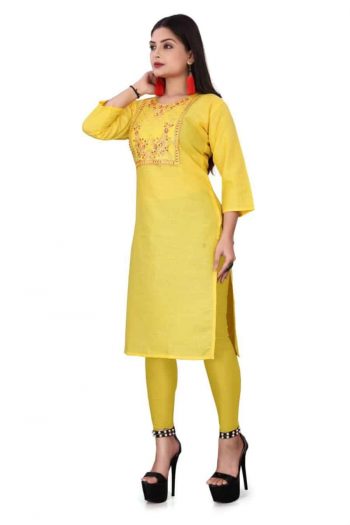 TRENDING COTTON EMBROIDERY WORK TOP WITH BOTTOM YELLOW