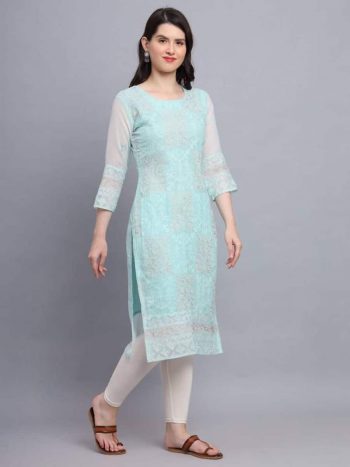 TRENDING GEORGETTE CHICKENKARI ONLY KURTI SKY