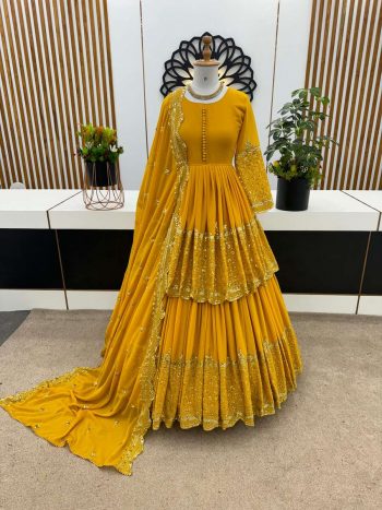 TRENDING GEORGETTE EMBROIDERY SEQUENCE WORK TOP LEHENGA CHOLI WITH DUPATTA YELLOW