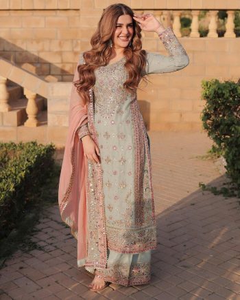 TRENDING GEORGETTE EMBROIDERY SEQUENCE WORK TOP SHARARA WITH DUPATTA  SEA GREEN