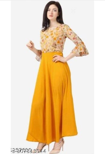 TRENDING GEORGETTE PRINTED KURTI YELLOW