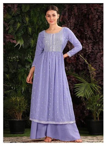 TRENDING GEORGETTE SEQUENCE EMBROIDERY WORK TOP PALAZZO WITH DUPATTA PURPLE
