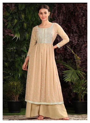 TRENDING GEORGETTE SEQUENCE EMBROIDERY WORK TOP PALAZZO WITH DUPATTA CREAM