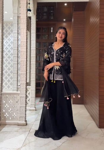 TRENDING GEORGETTE WITH SEQUENCE WMBROIDERY WORK TOP SHARARA WITH DUPATTA BLACK