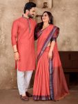 TRENDING-LINEN-SILK-JACQUARD-WORK-MENS-KURTA-PAYJAMA-AND-SAREE-WITH-UNSTITCHED-BLOUSE-COUPLE-WEAR-WHOLESALE-PRICE-ETHNIC-GARMENT-10.jpeg