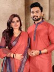 TRENDING-LINEN-SILK-JACQUARD-WORK-MENS-KURTA-PAYJAMA-AND-SAREE-WITH-UNSTITCHED-BLOUSE-COUPLE-WEAR-WHOLESALE-PRICE-ETHNIC-GARMENT-10.jpeg