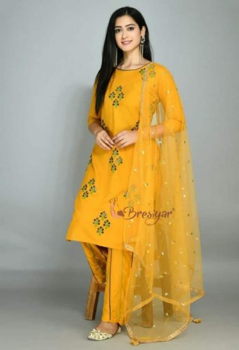 TRENDING RAYON EMBROIDERY WORK TOP PALAZZO WITH DUPATTA YELLOW