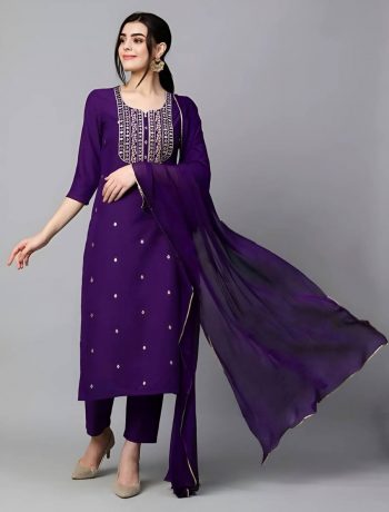 TRENDING RAYON SEQUENCE EMBROIDERY WORK TOP BOTTOM WITH DUPATTA PURPLE