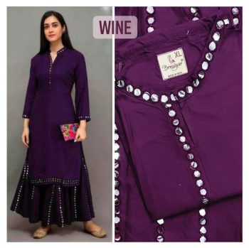 TRENDING RAYON WITH MIRROR WORK KURTI WITH PALAZZO WINE